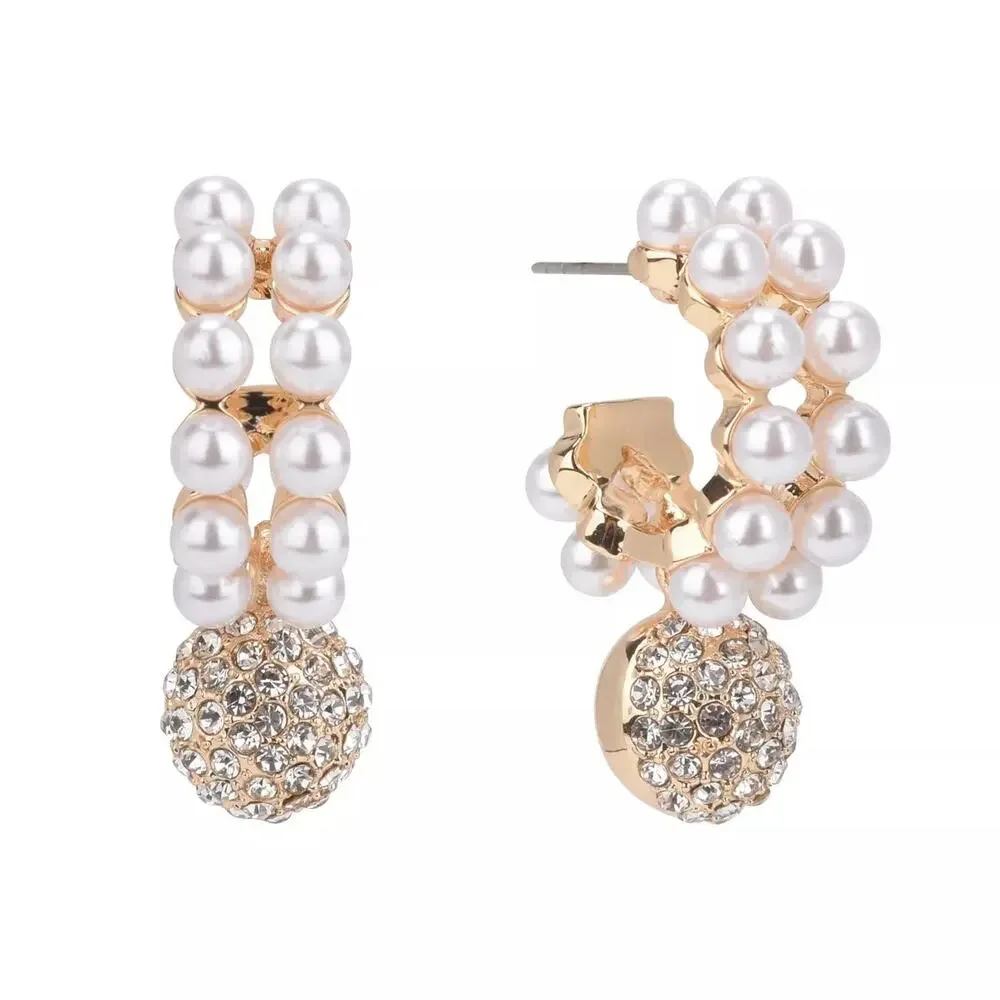 Isaac Mizrahi New York Pearl Hoop and Stone Earrings MSRP $35 #MZ685357 - Picture 1 of 3